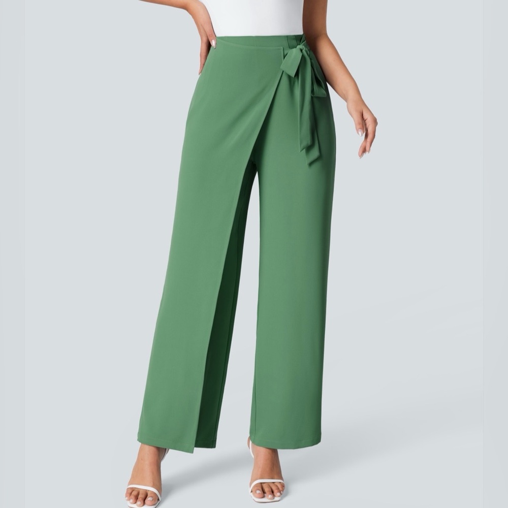 Halara High Waisted Tie Side Wide Leg Work Pants, Size L